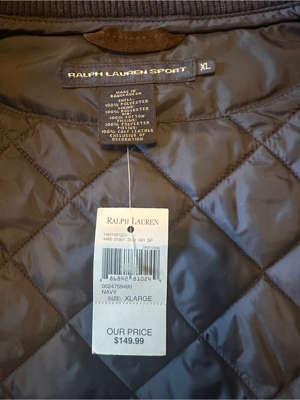 NEW Ralph Lauren Sport Navy Blue County Riders Jockey Club Quilted Puffer XL - Picture 4 of 10